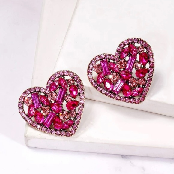 Dazzling Pink Heart Earrings - Picture 1 of 8
